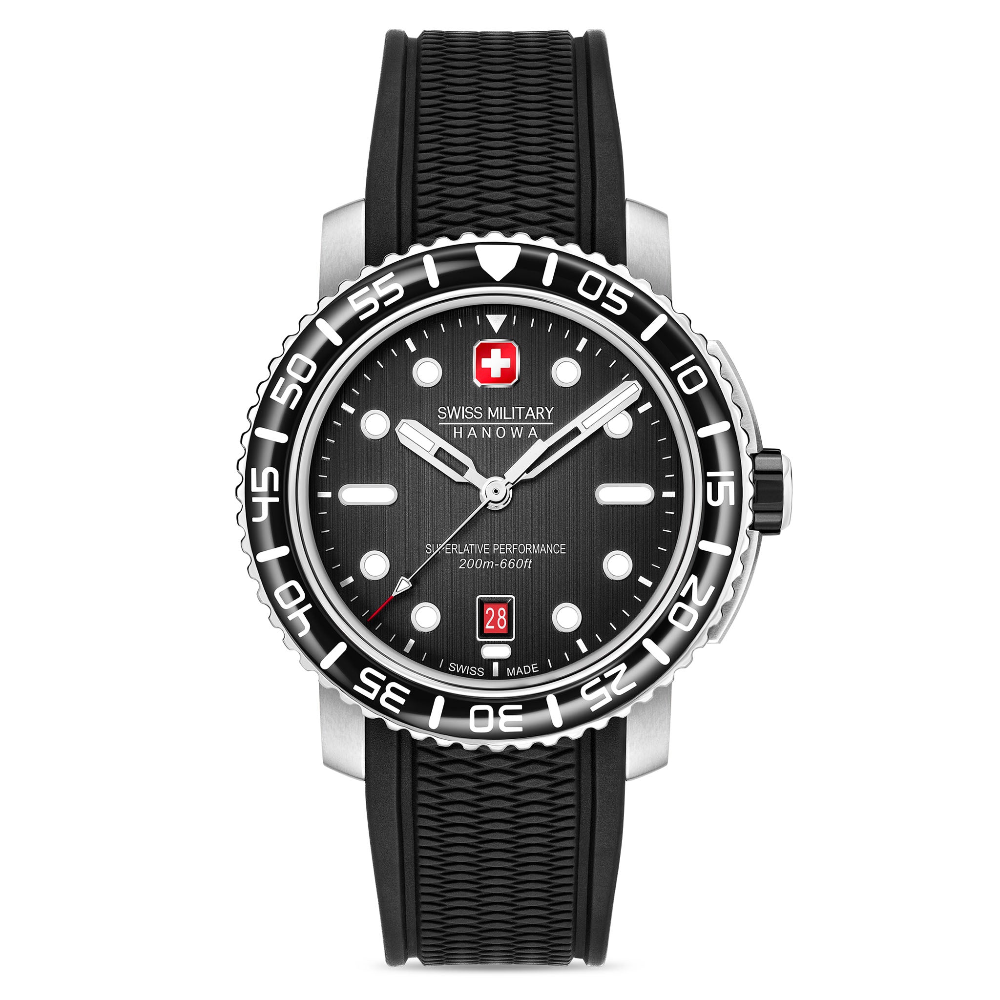 Swiss Military Hanowa Stainless Steel Black Dial Silicone Men's Watch - SMWGN0001701