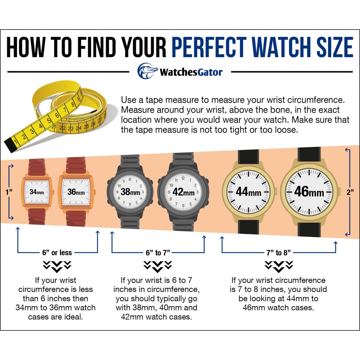 Men's watch sale size chart