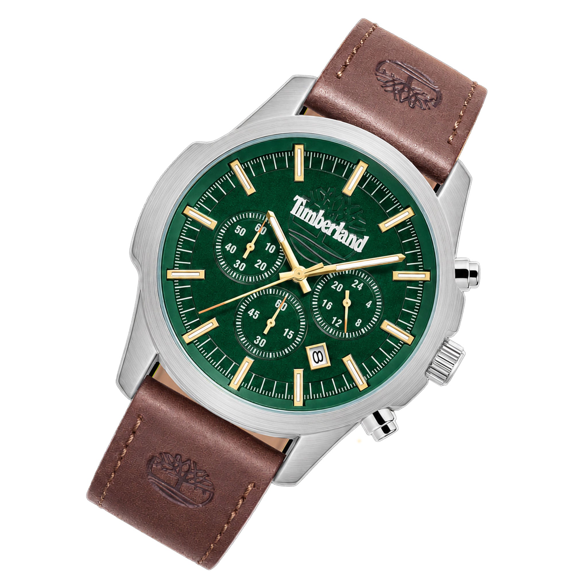 Timberland Brown Leather Green Dial Chronograph Men's Watch - TDWGC9010903