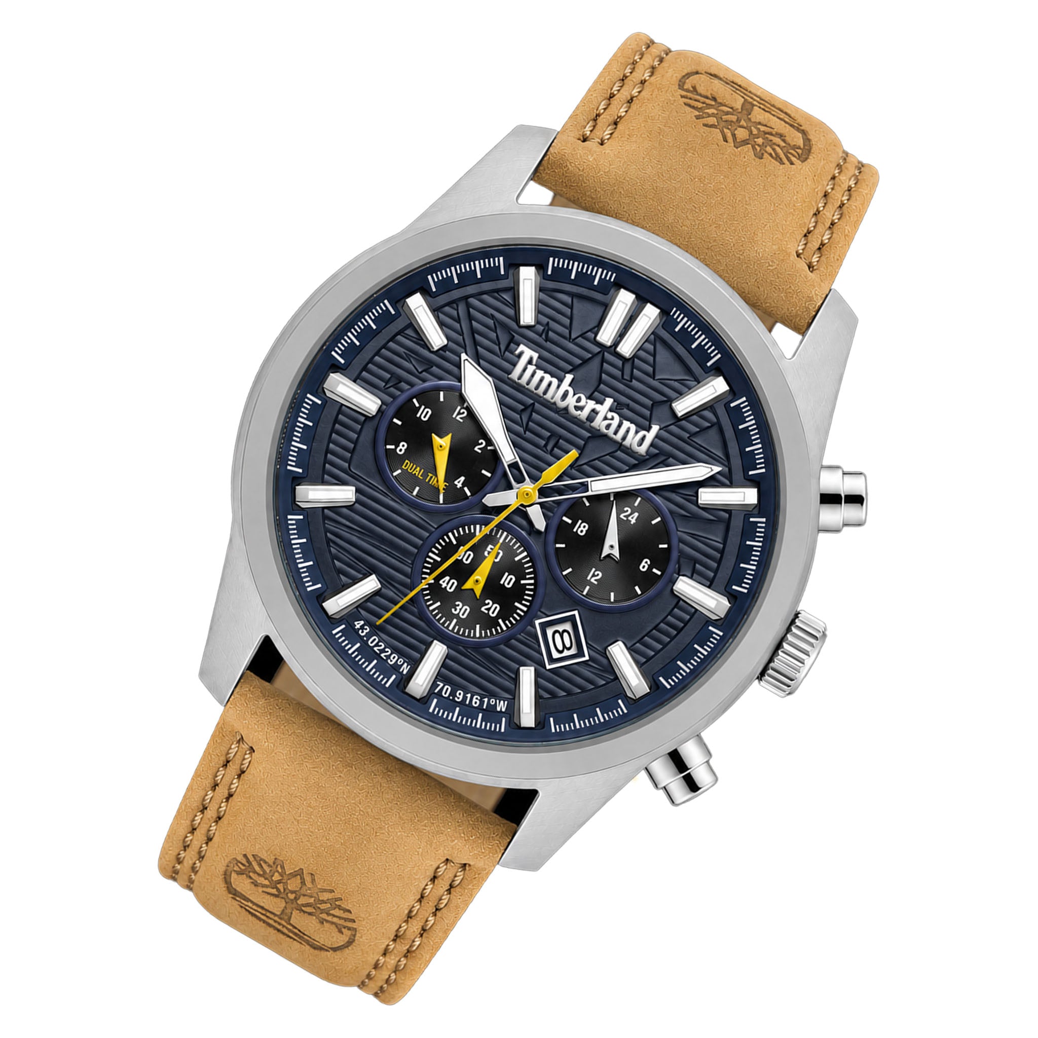 Timberland Tan Leather Navy Dial Chronograph Men's Watch - TDWGF0009602
