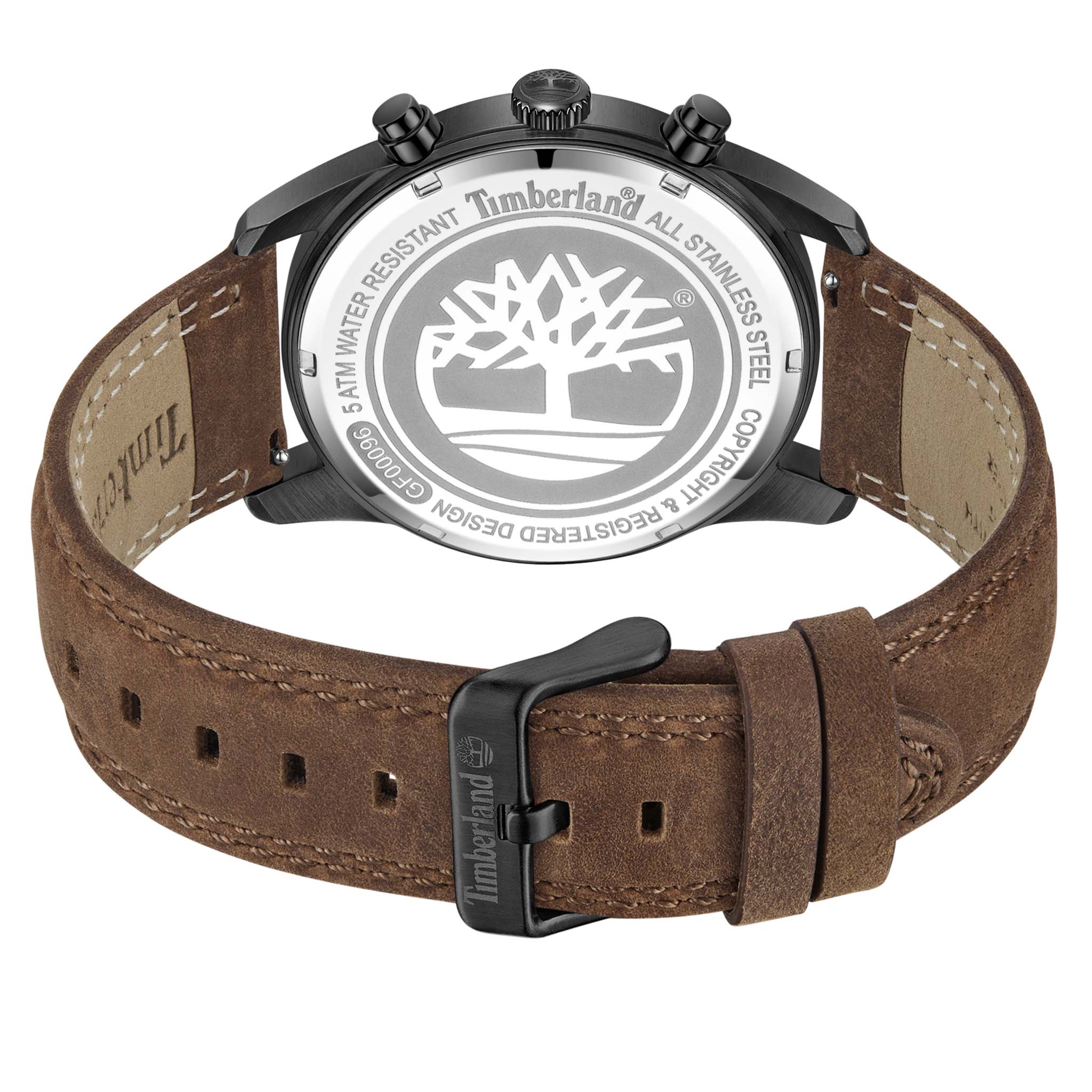 Timberland Dark Brown Leather Black Dial Chronograph Men's Watch - TDWGF0009603
