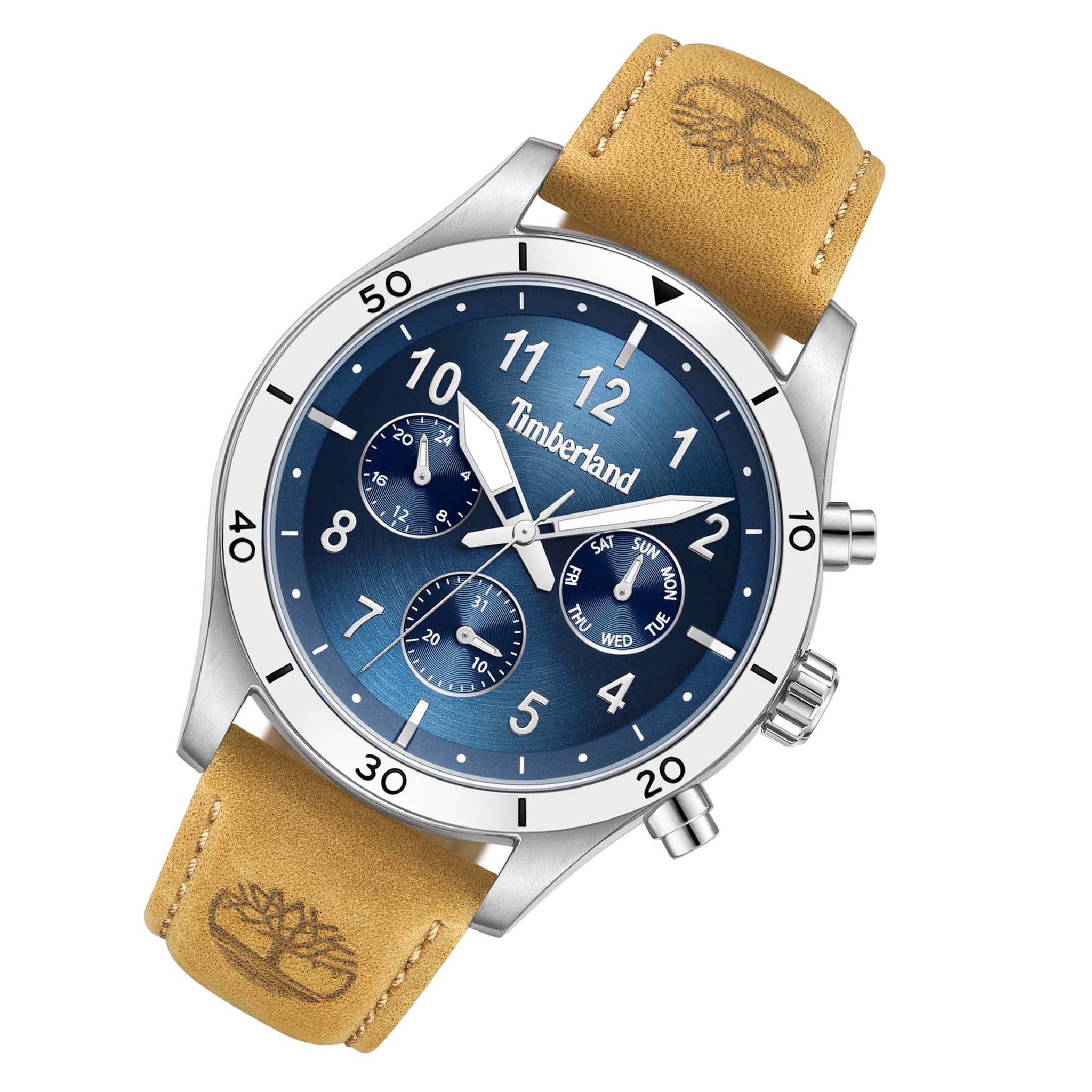 Timberland Tan Leather Blue Dial Chronograph Men's Watch - TDWGF0054701