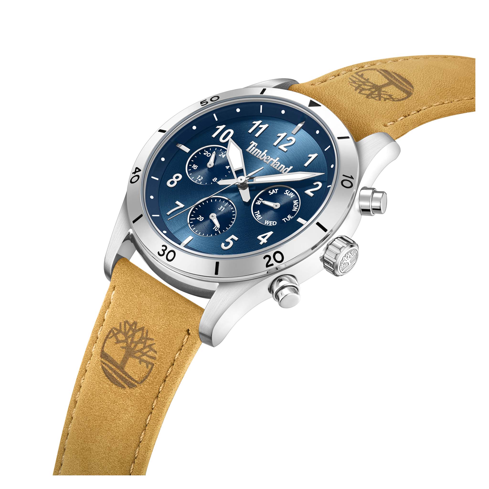 Timberland Tan Leather Blue Dial Chronograph Men's Watch - TDWGF0054701