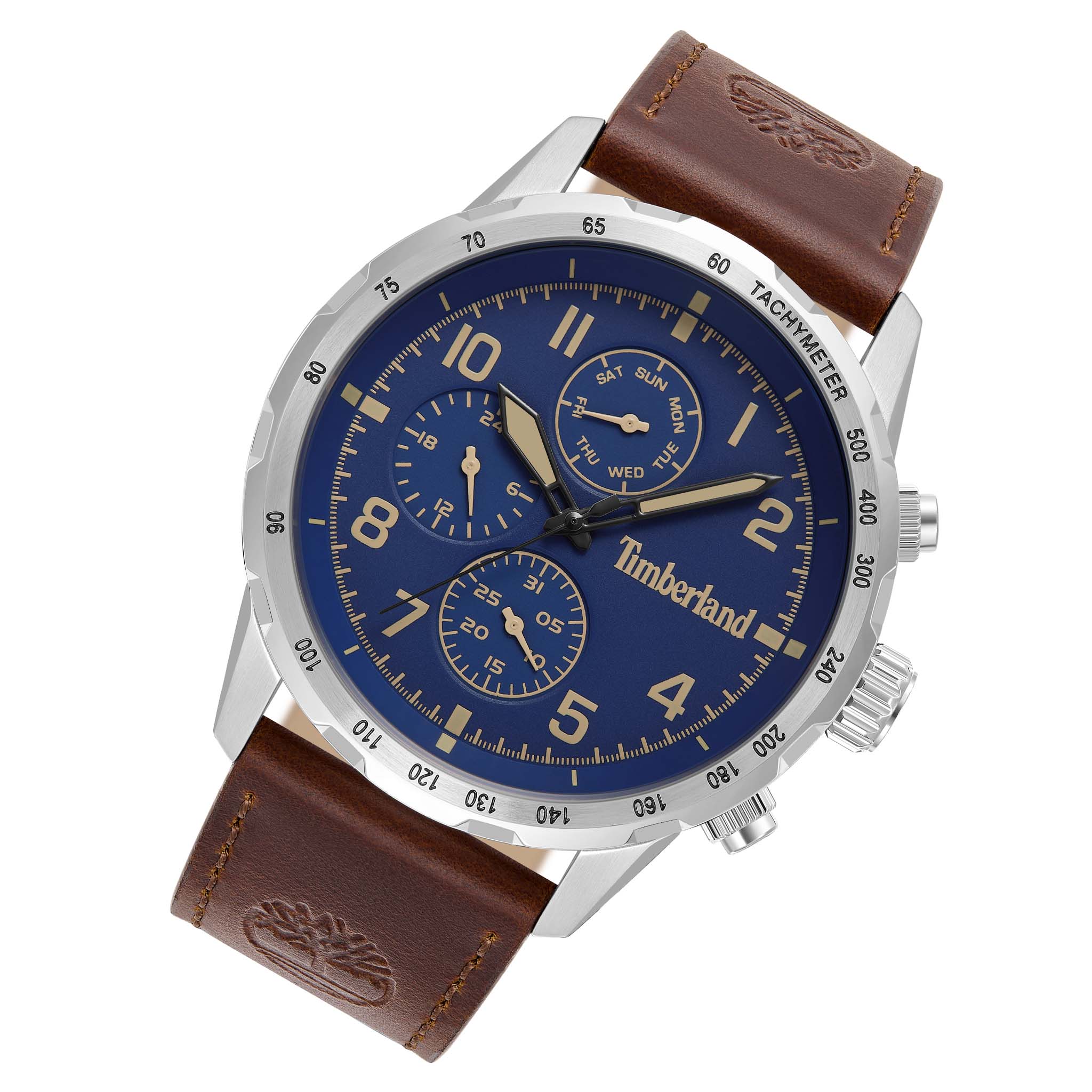 Timberland Brown Leather Blue Dial Multi-function Men's Watch - TDWGF0055401
