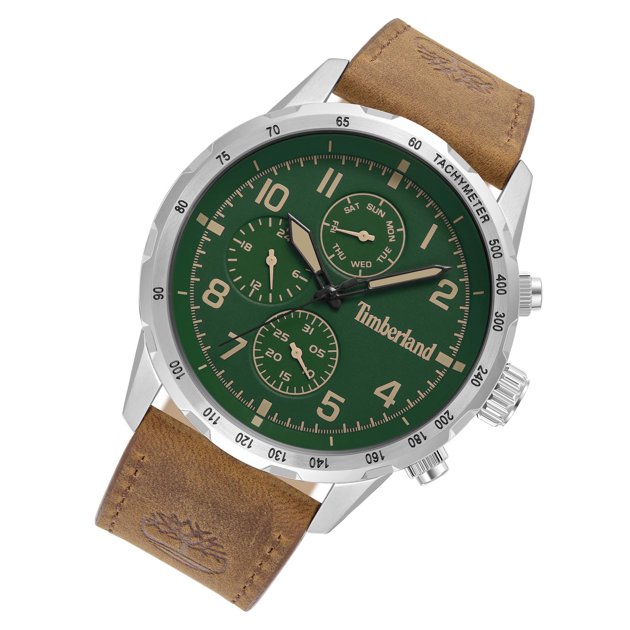 Timberland Brown Leather Green Dial Multi-function Men's Watch - TDWGF0055402