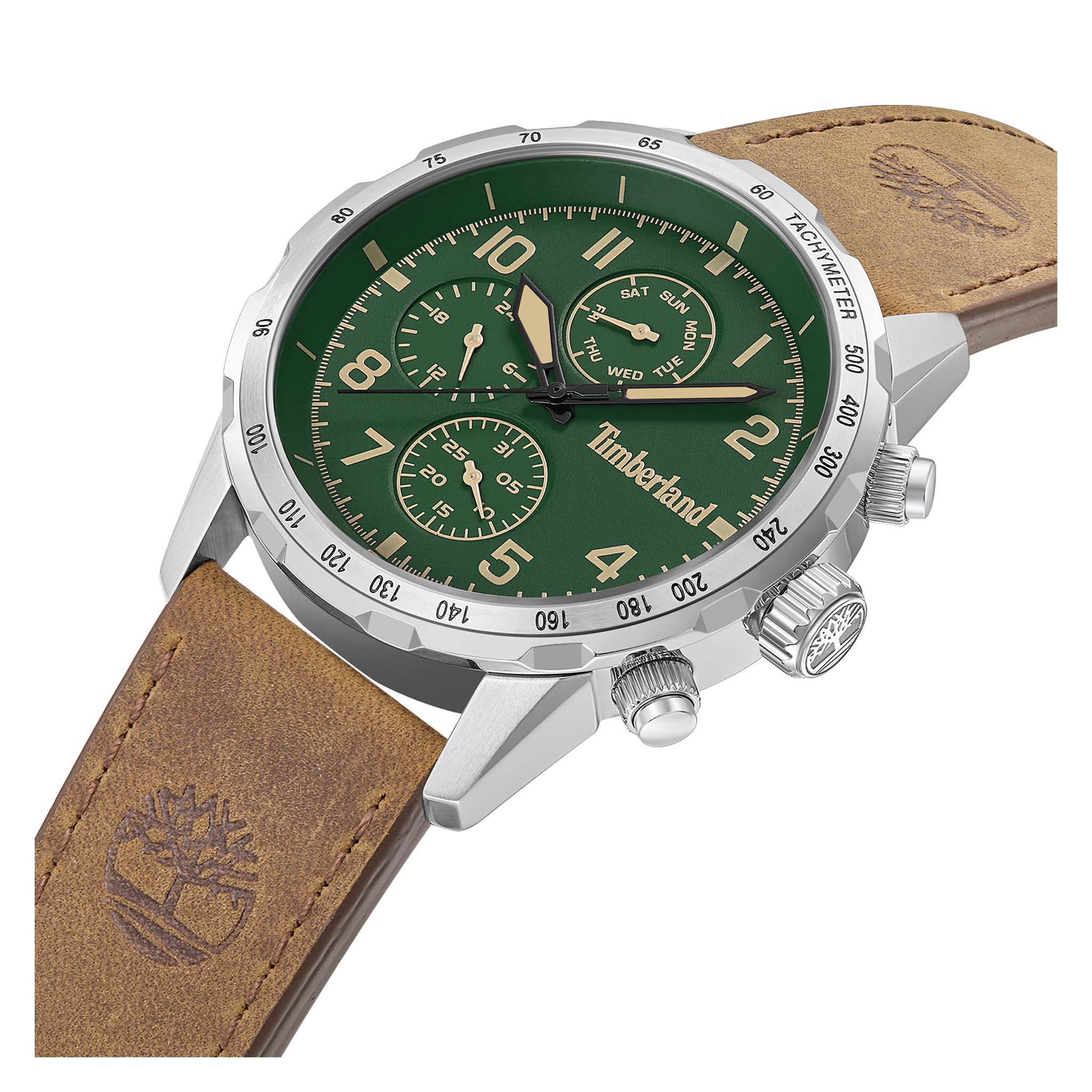 Timberland Brown Leather Green Dial Multi-function Men's Watch - TDWGF0055402