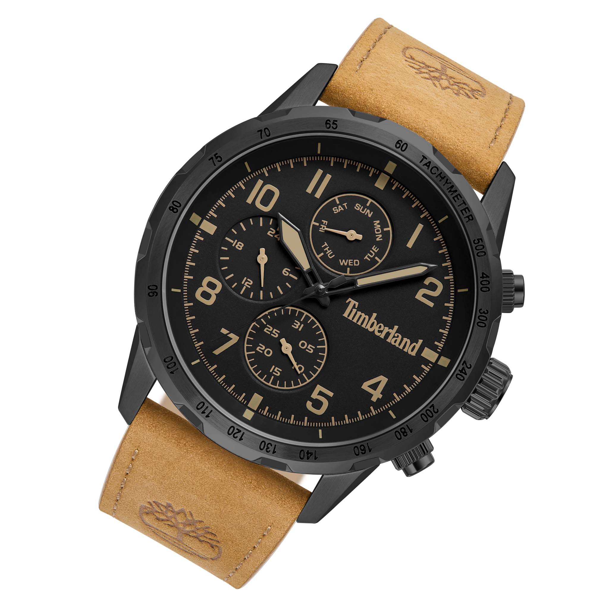 Timberland Tan Leather Black Dial Chronograph Men's Watch - TDWGF0055403