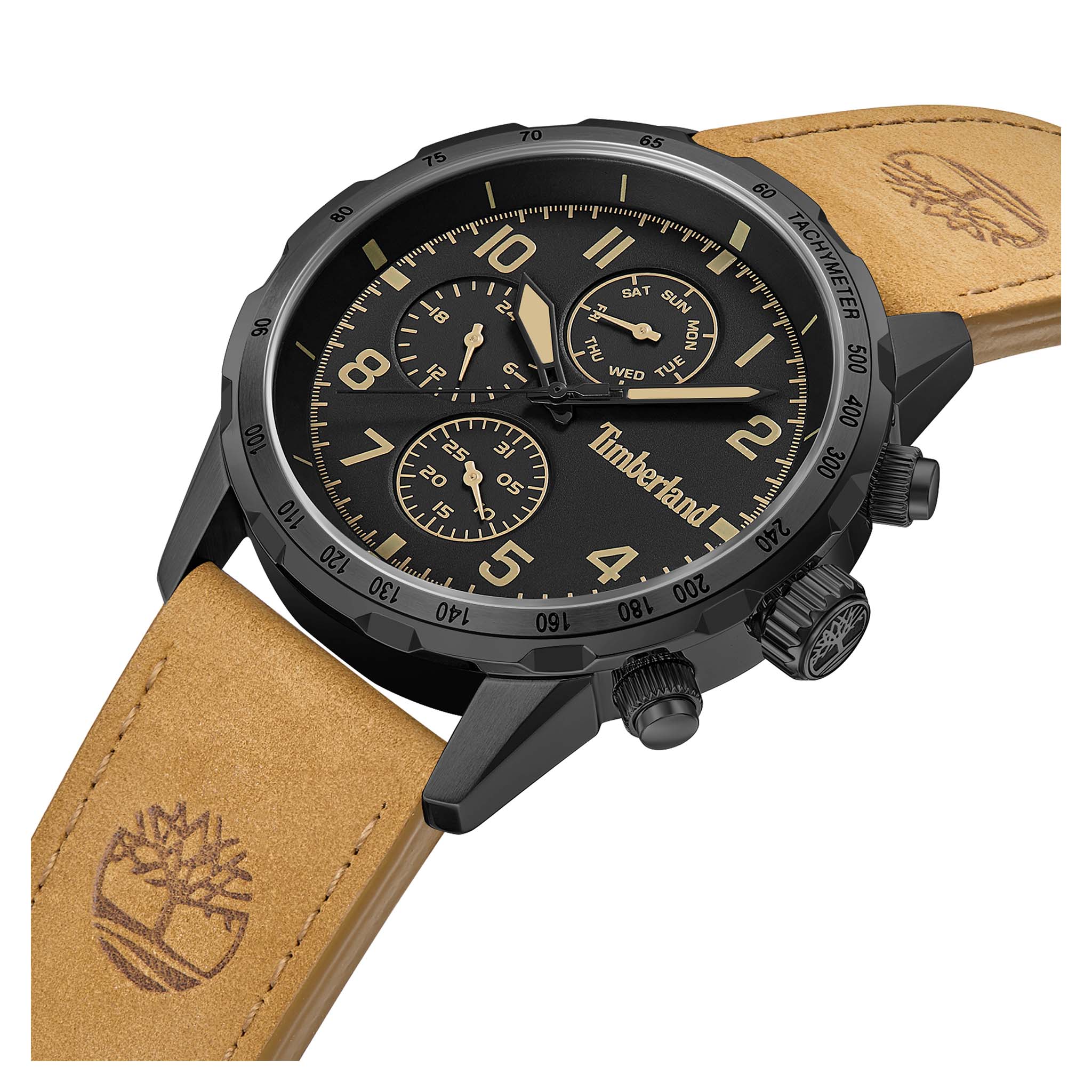 Timberland Tan Leather Black Dial Chronograph Men's Watch - TDWGF0055403