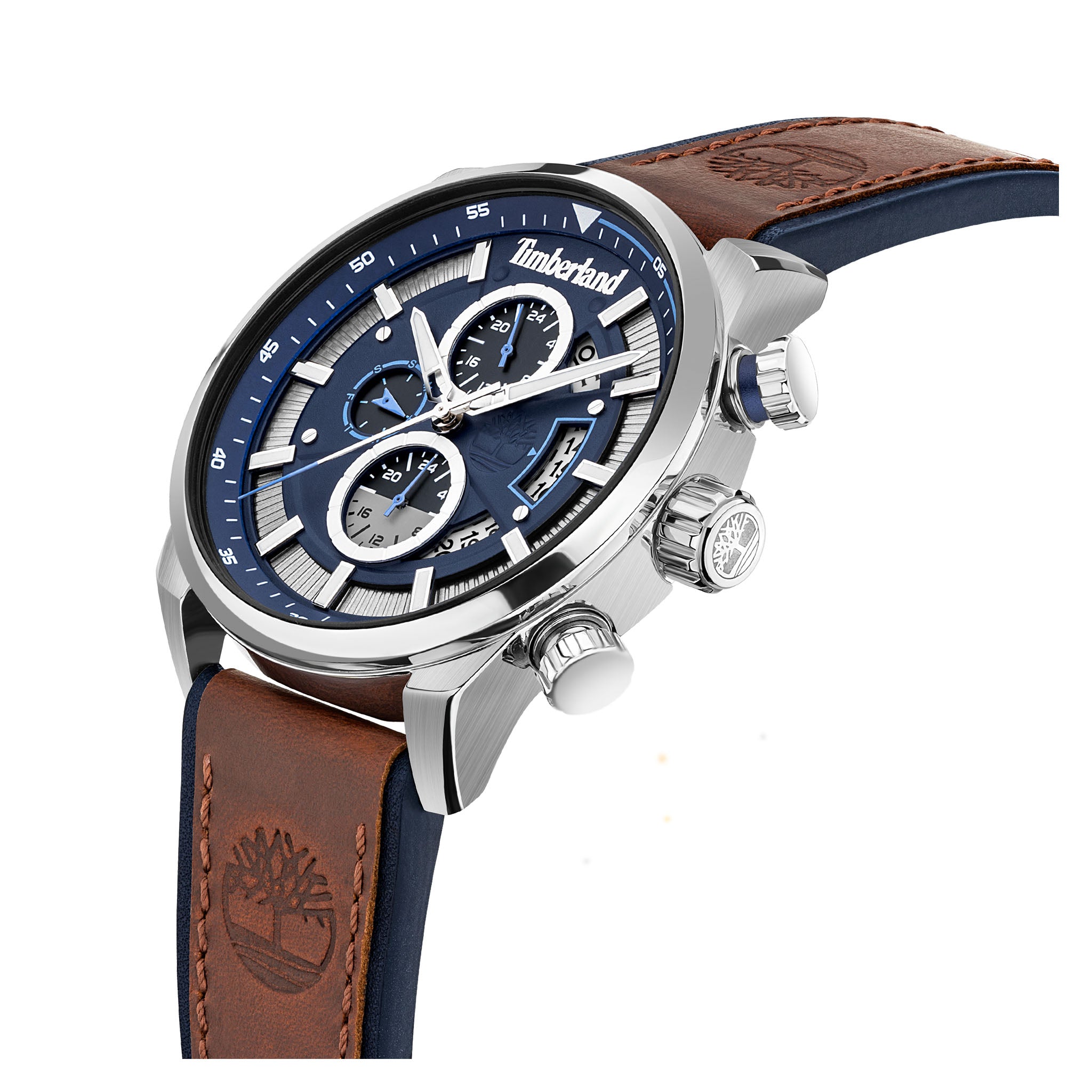 Timberland Dark Brown Leather Blue Dial Chronograph Men's Watch - TDWGF2102602