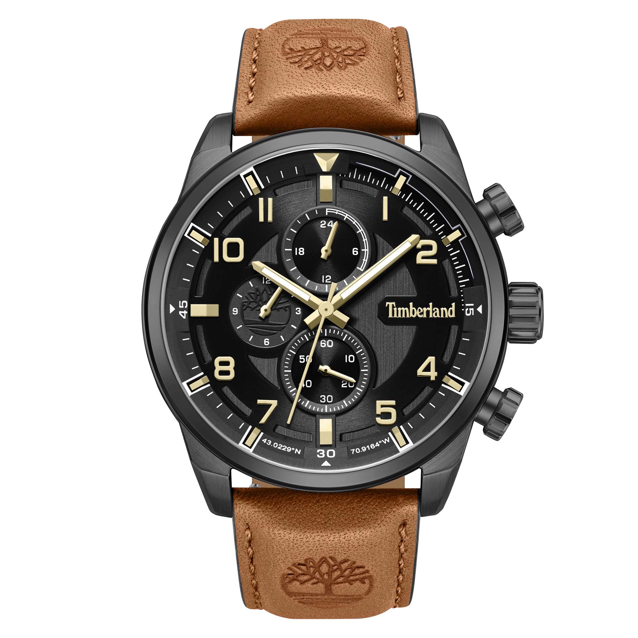 Timberland Brown Leather Black Dial Chronograph Men's Watch - TDWGF2201102M