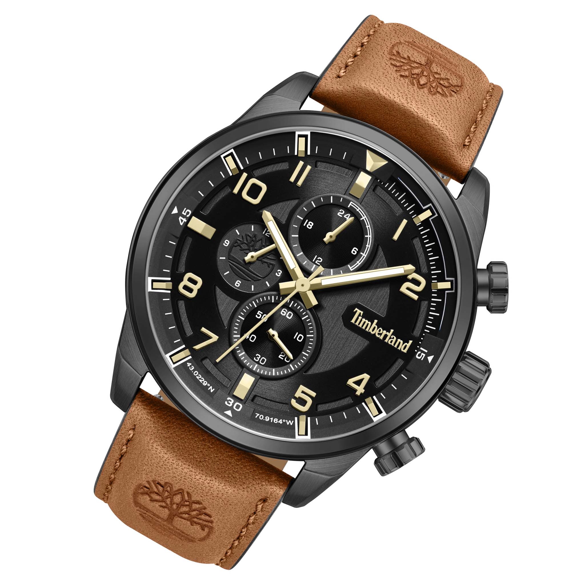 Timberland Brown Leather Black Dial Chronograph Men's Watch - TDWGF2201102M