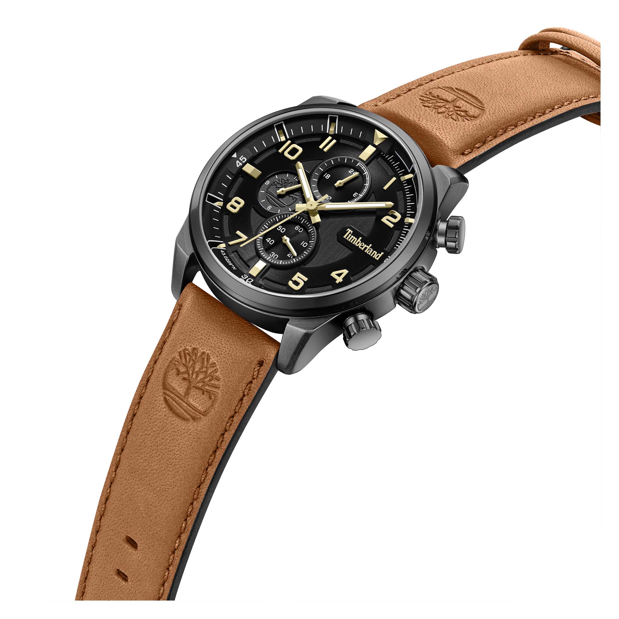 Timberland Brown Leather Black Dial Chronograph Men's Watch - TDWGF2201102M
