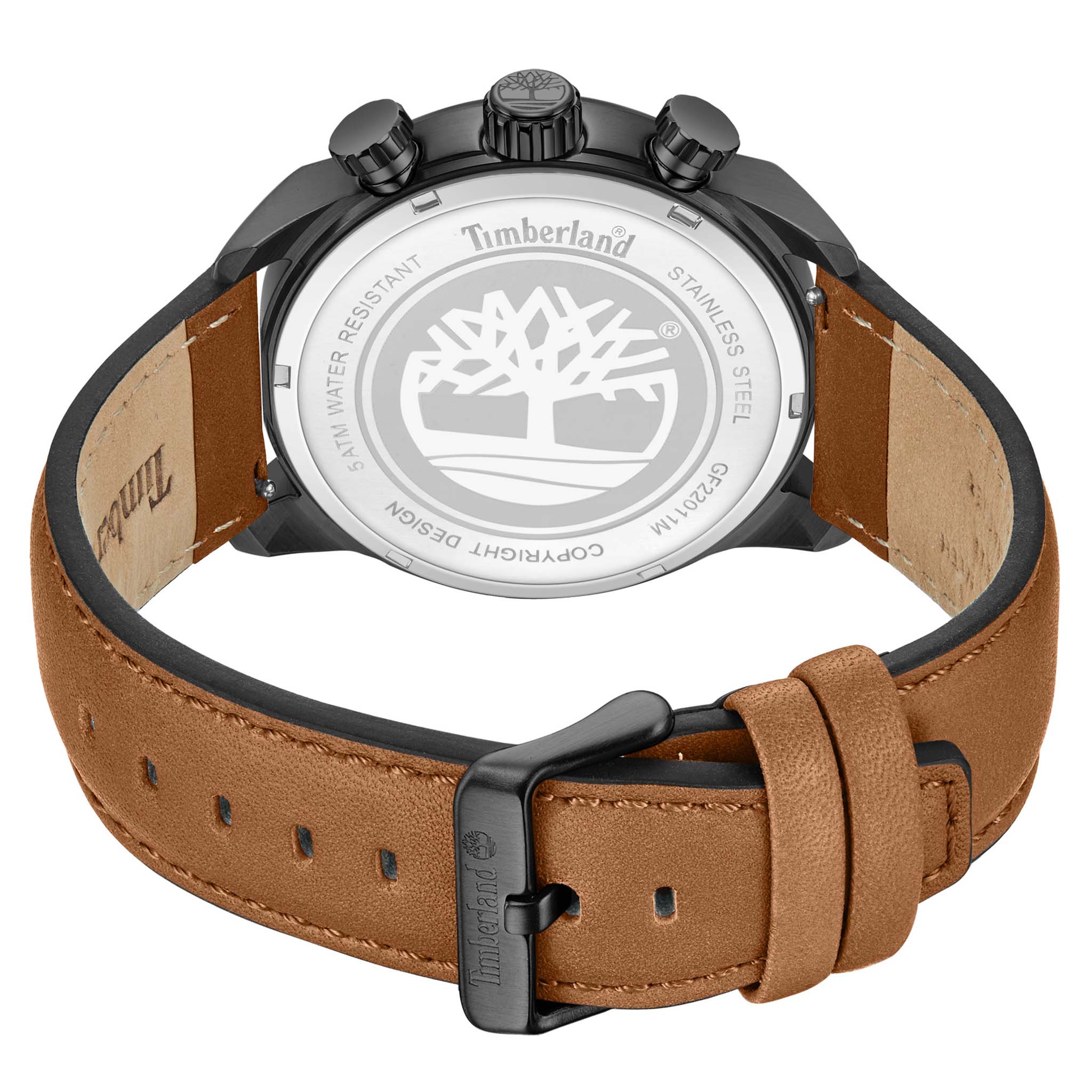 Timberland Brown Leather Black Dial Chronograph Men's Watch - TDWGF2201102M