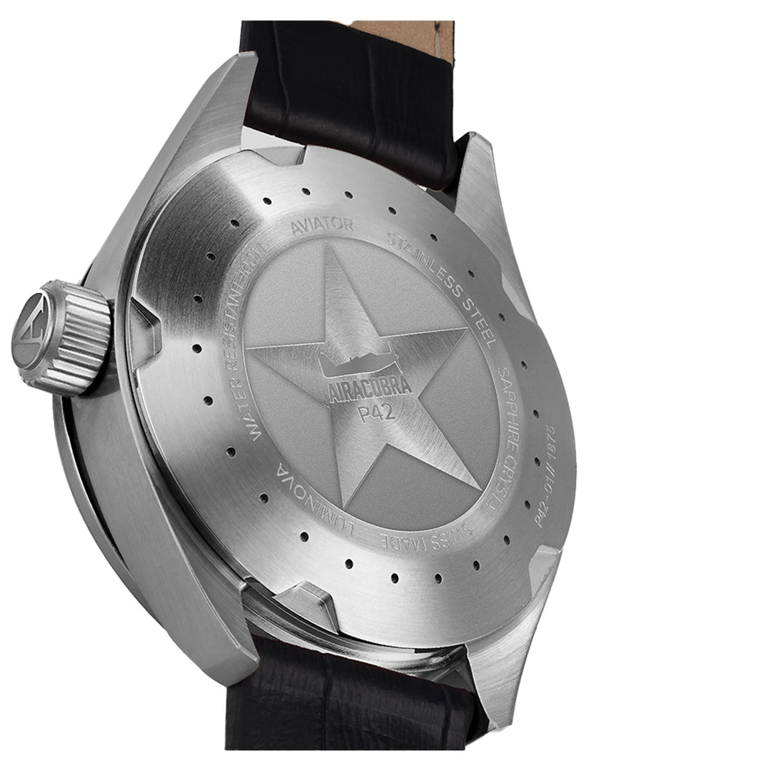 Aviator Black Leather Swiss Made Men's Watch - V12201484