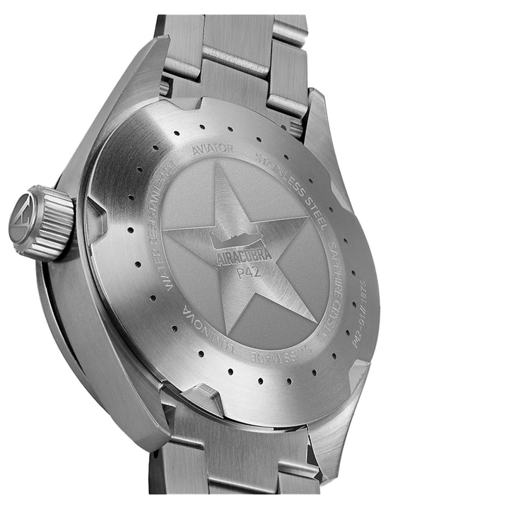 Aviator Silver Steel Black Dial Swiss Made Men's Watch - V12201485