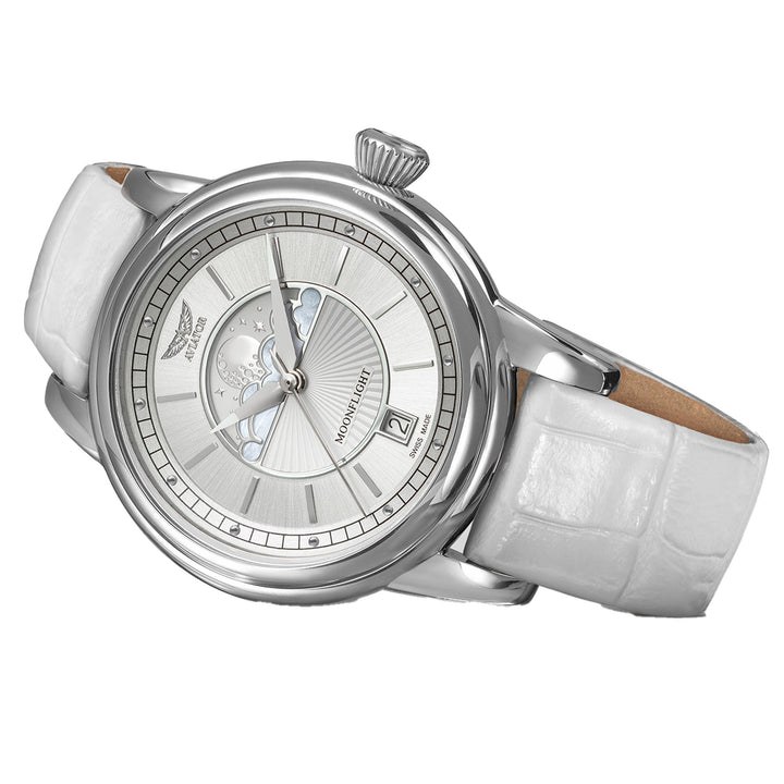 Aviator White Leather Swiss Made Women's Watch - V13302504
