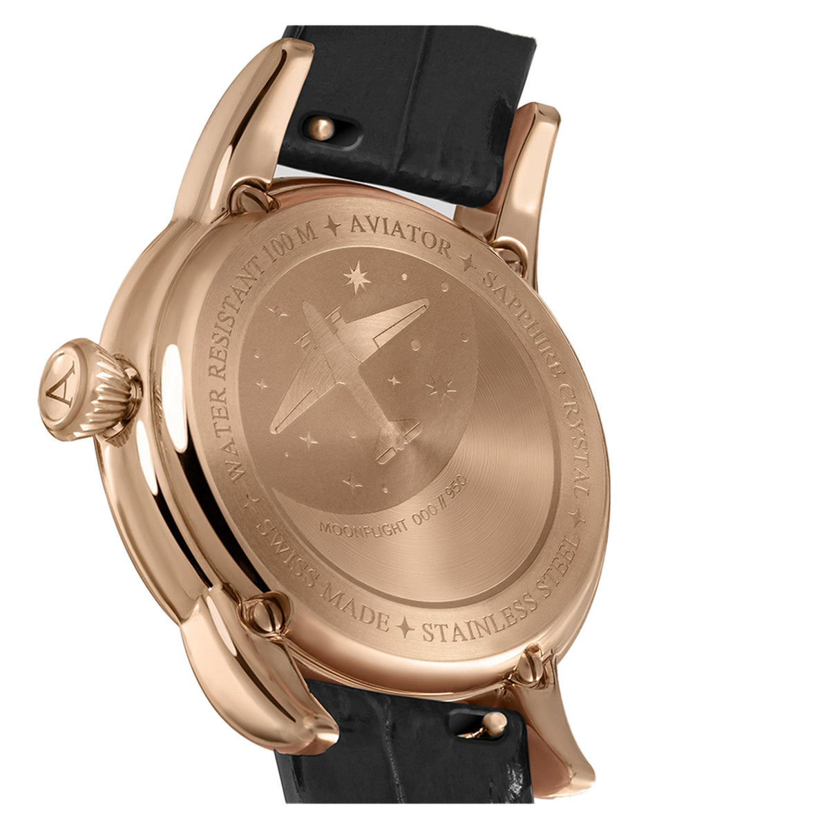 Aviator Black Leather Swiss Made Women's Watch - V13322534