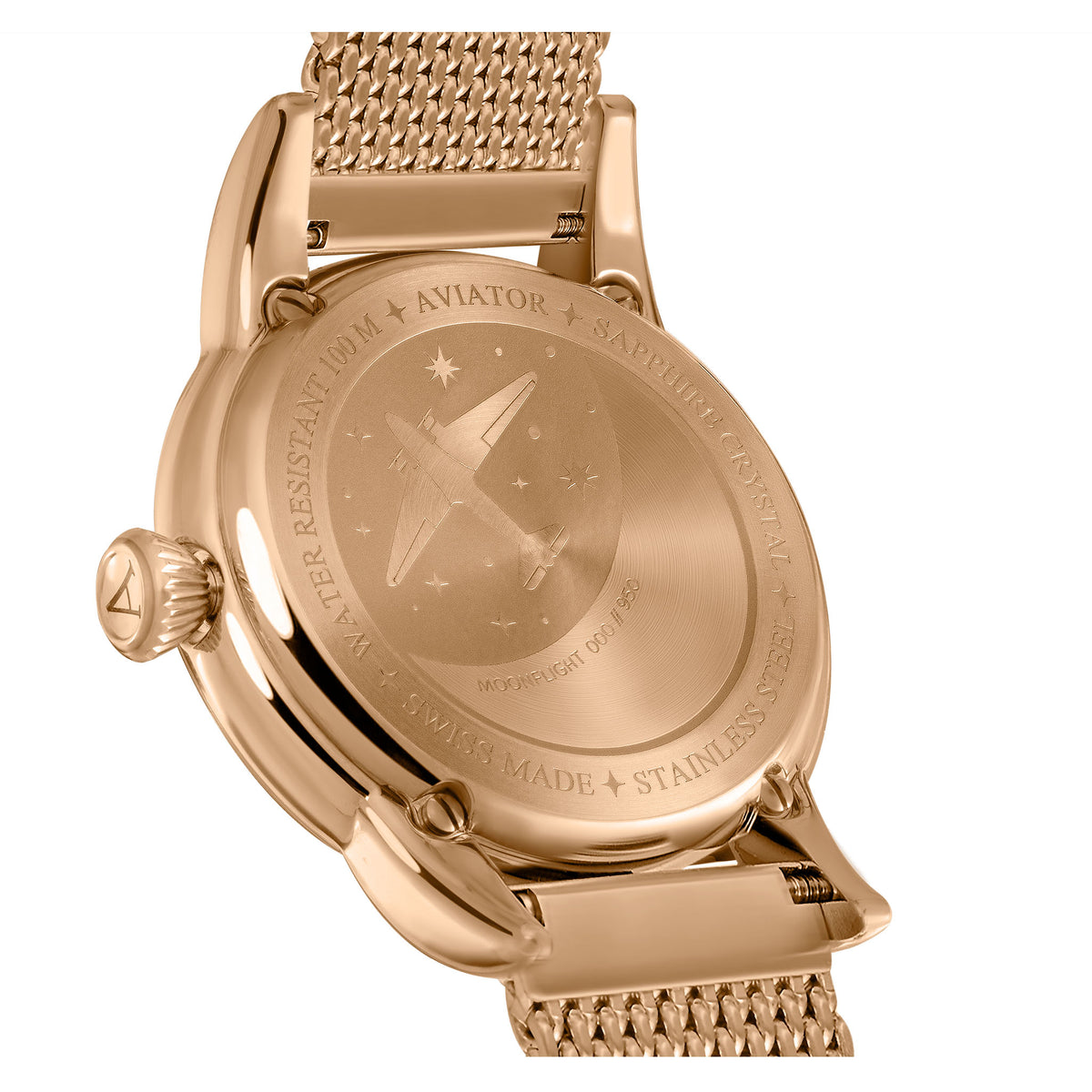 Aviator Pink Milanese Stainless Steel Mesh Swiss Made Women's Watch - V13322585