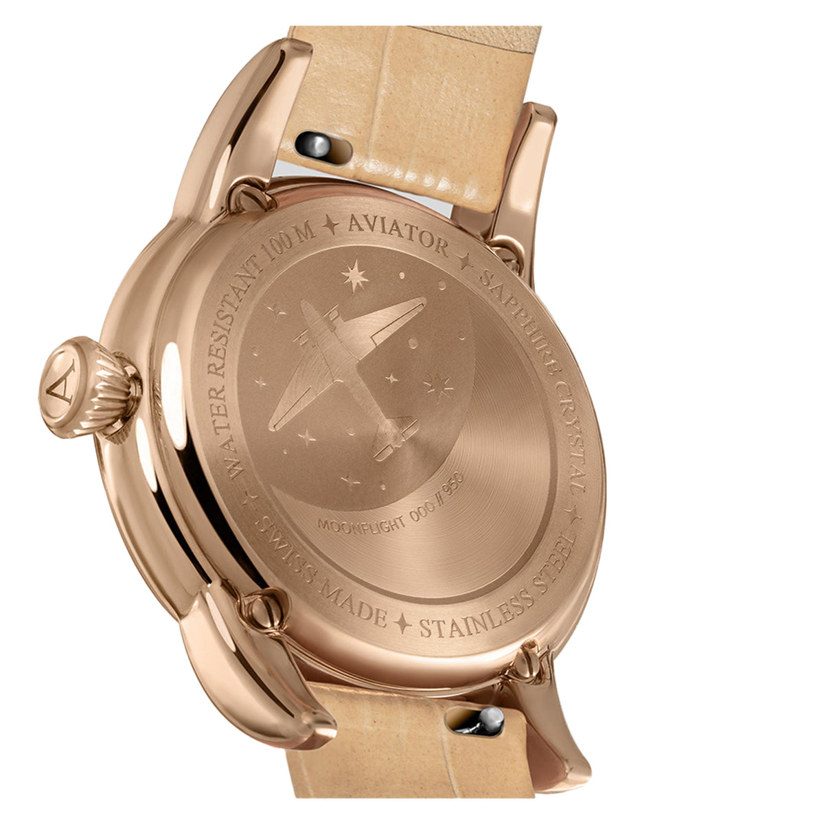 Aviator Beige Leather Swiss Made Women's Watch - V13322604