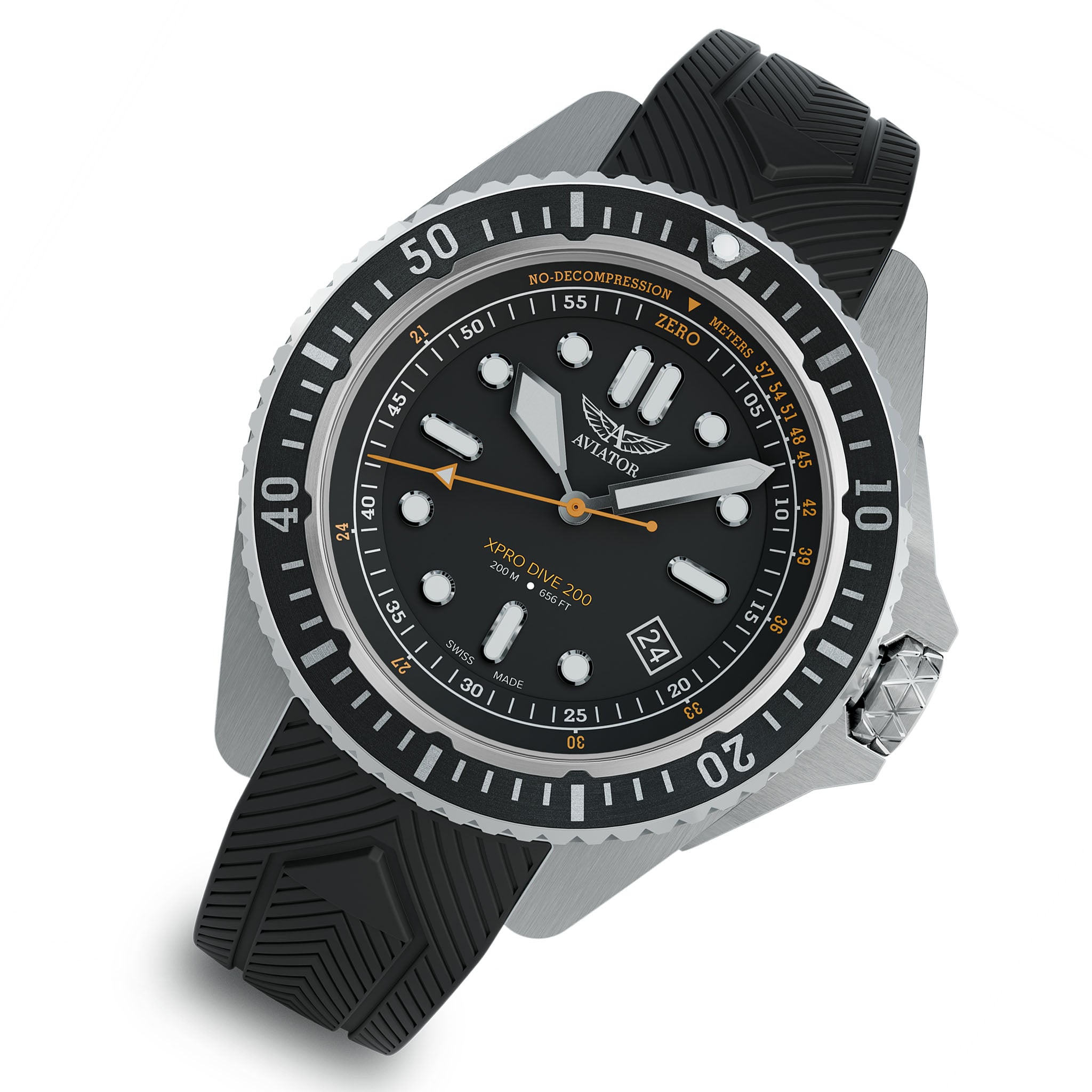 Aviator Silicone Black Dial Men's Swiss Made Watch - V14203716