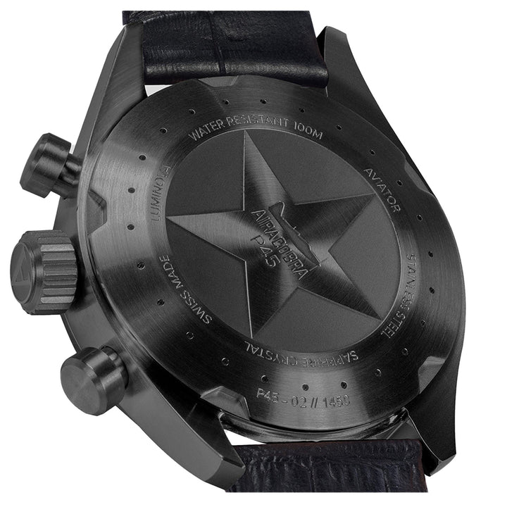 Aviator Black Leather Chronograph Swiss Made Men's Watch - V22551694
