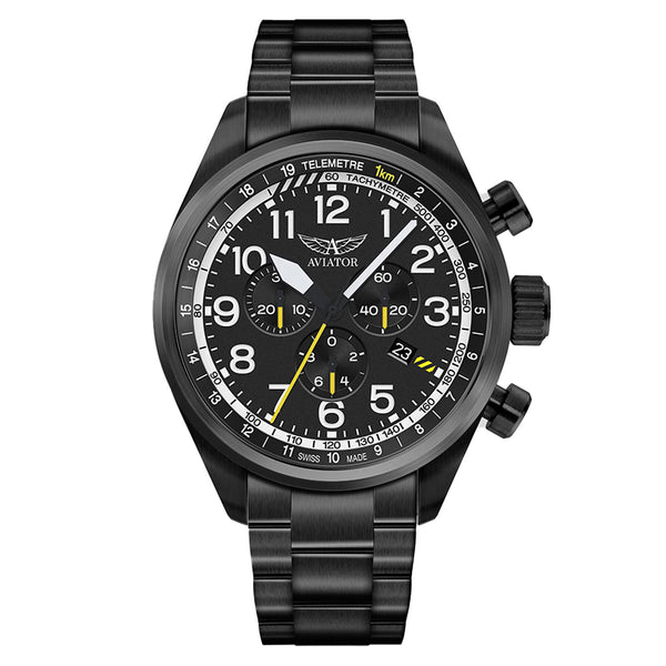 「Special」Aviator air cushion ohio Aviator Black Steel Men's Chronograph Swiss Made Watch - V22551695