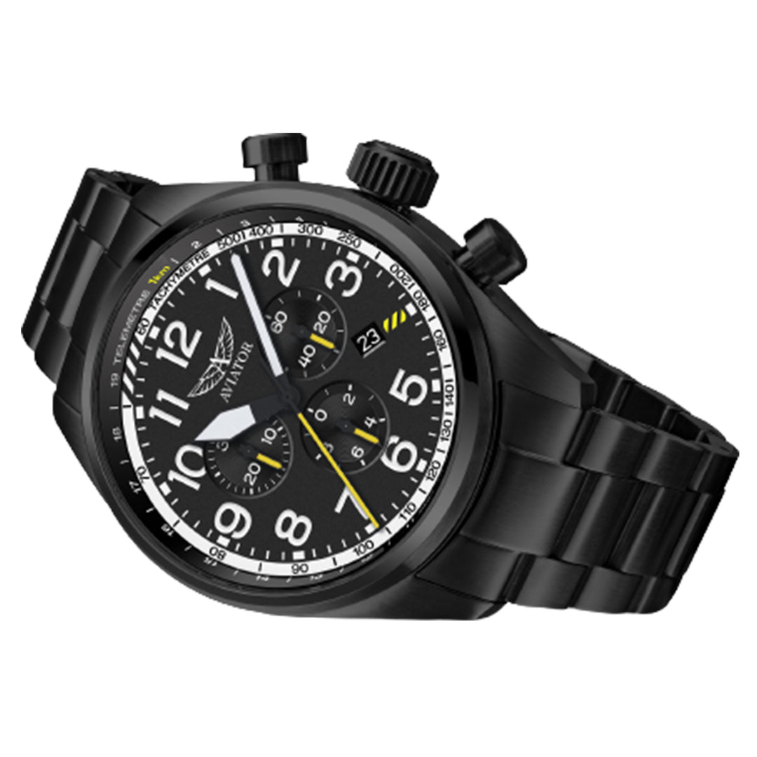 Aviator Black Steel Men's Chronograph Watch - V22551695