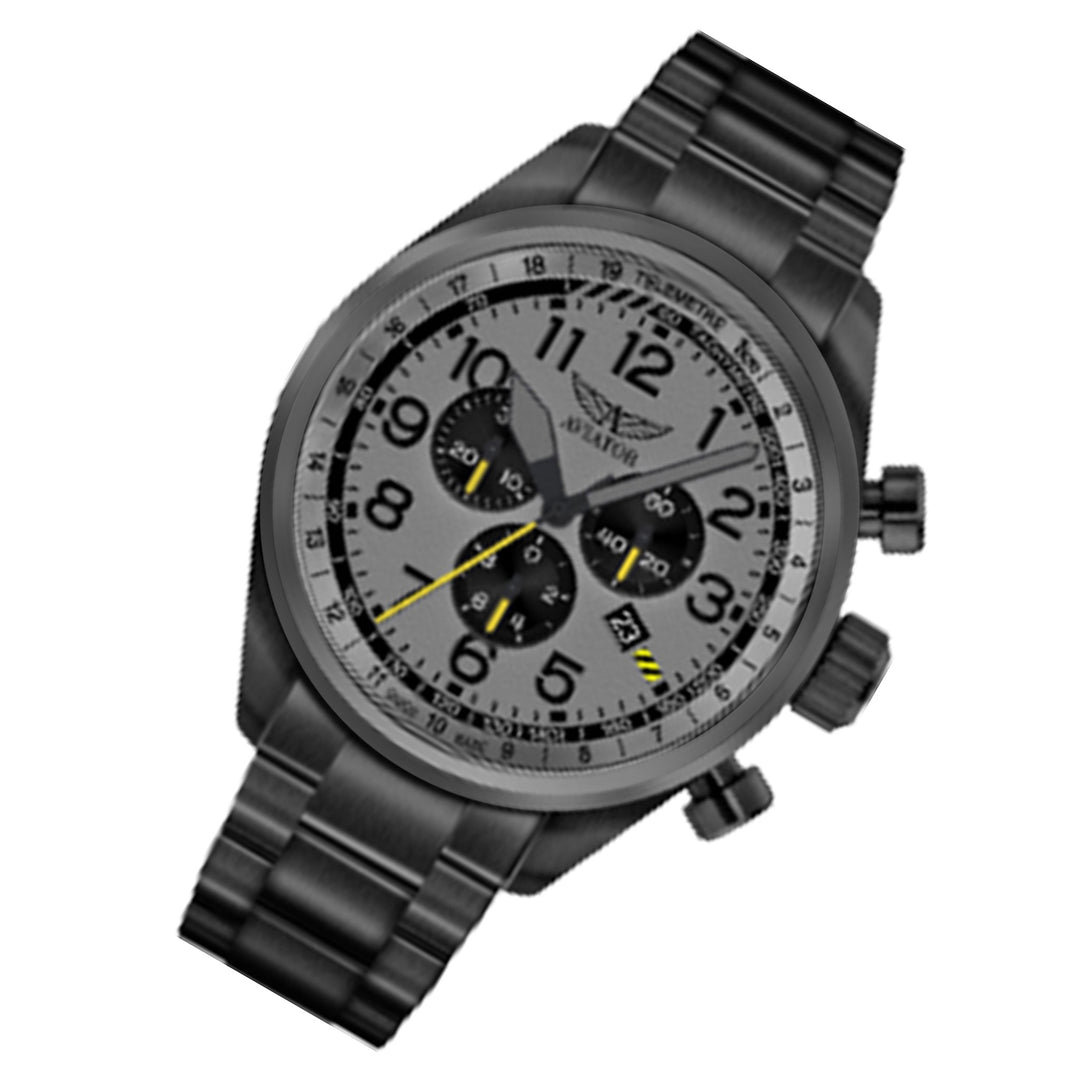 Aviator Black Steel Grey Dial Chronograph Swiss Made Men's Watch - V22551745