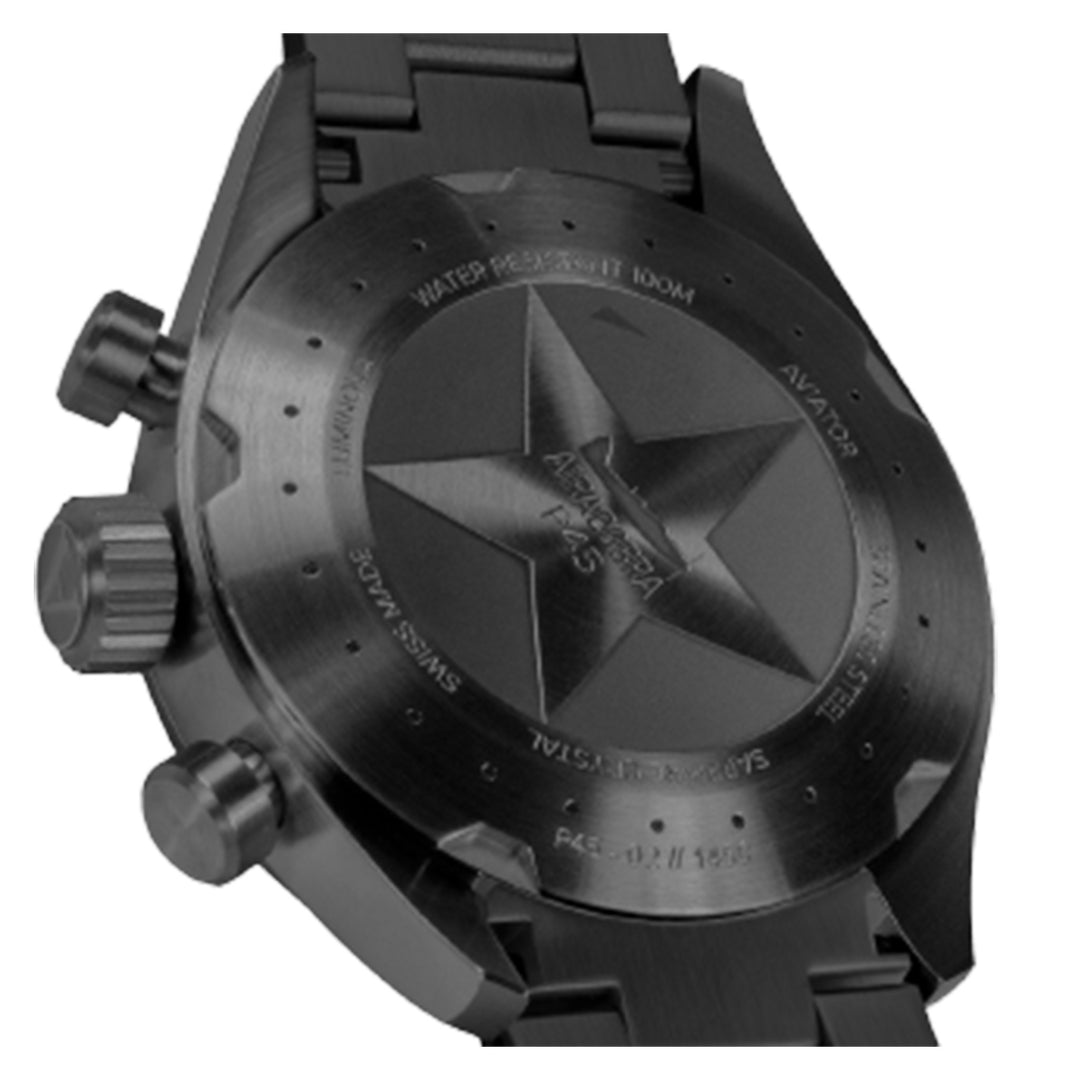 Aviator Black Steel Grey Dial Chronograph Swiss Made Men's Watch - V22551745
