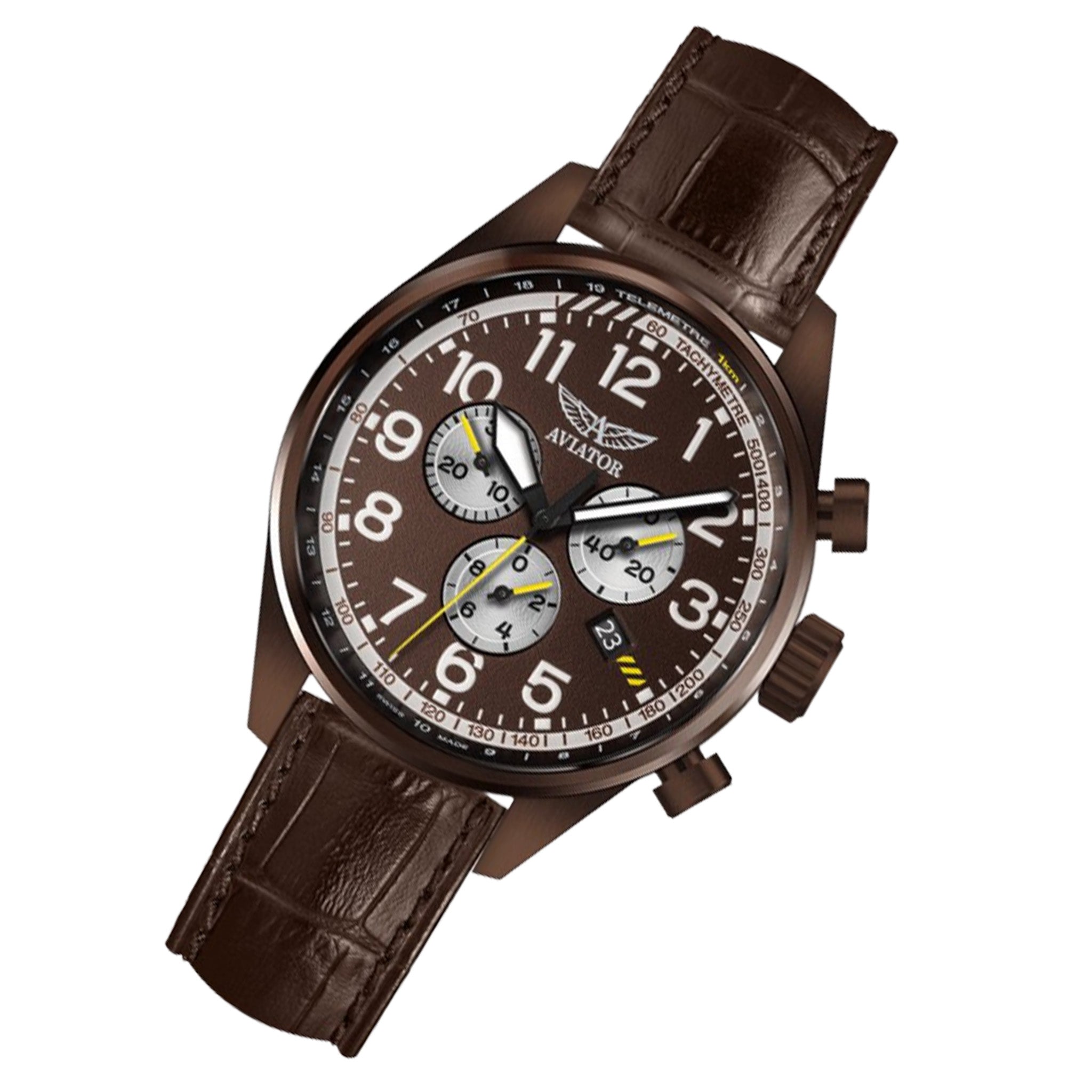 Aviator Brown Leather Chronograph Swiss Made Men's Watch - V22581724
