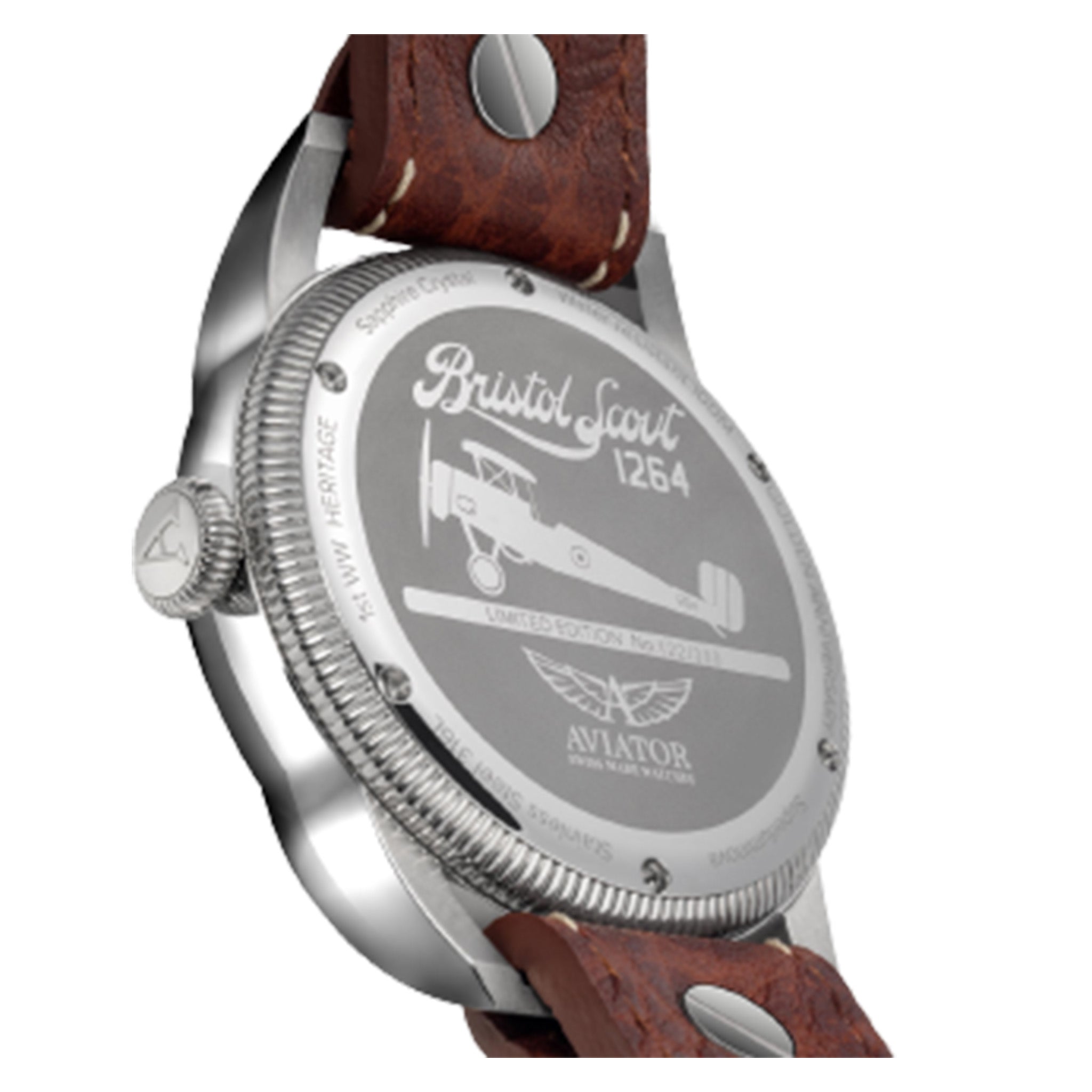 Aviator Brown Leather Ivory Dial Swiss Made Men's Automatic Watch - V31801614