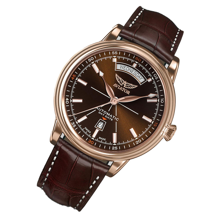 Aviator Brown Leather Men's Automatic Watch - V32022264