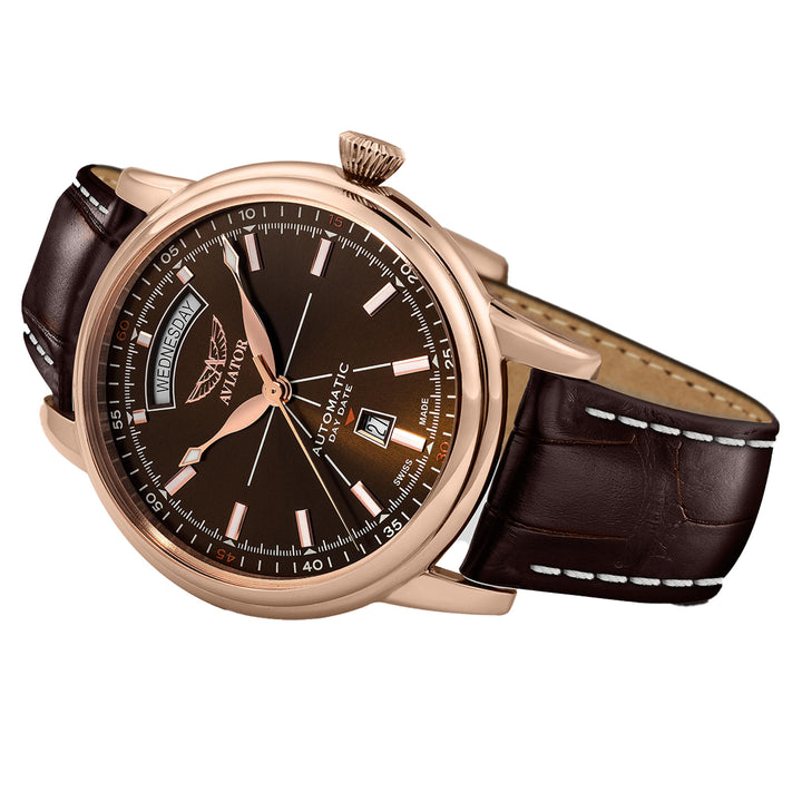 Aviator Brown Leather Men's Automatic Watch - V32022264
