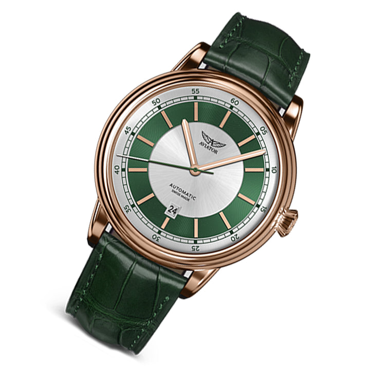 Aviator Green Leather Men's Automatic Swiss Made Watch - V33222714