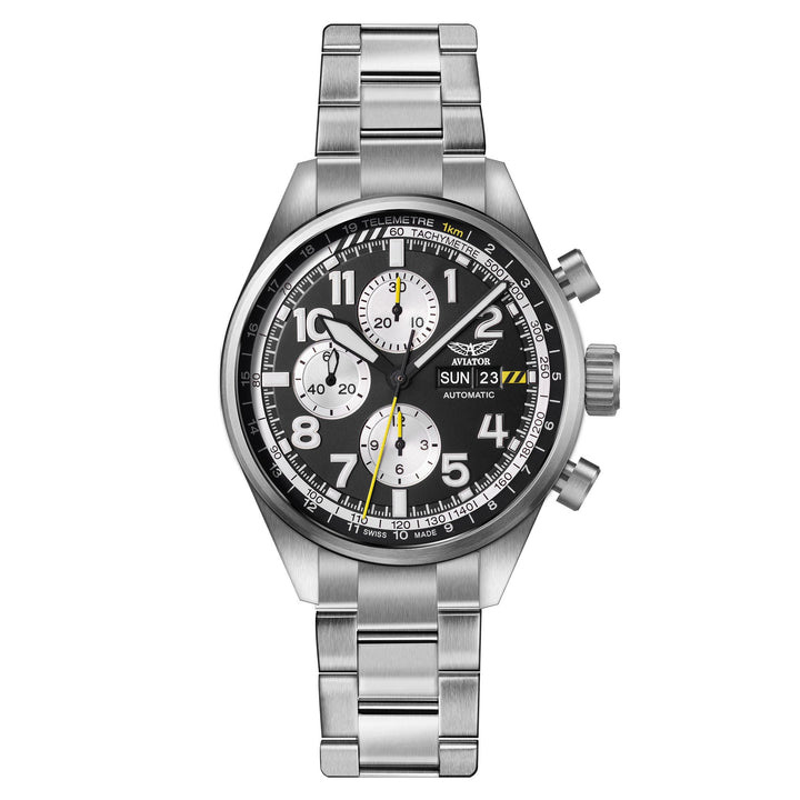 Aviator Stainless Steel Silver Steel Gents Watch - V42601755