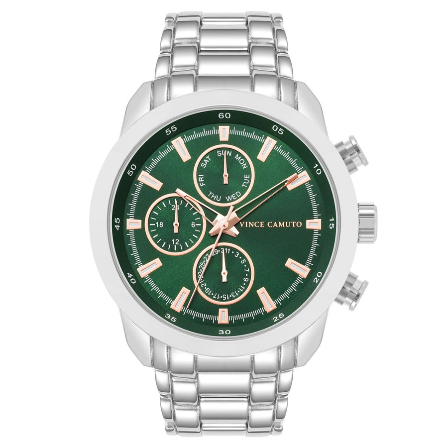 Vince Camuto Silver-Tone Band Green Dial Multi-function Men's Watch - VC1133GRSV