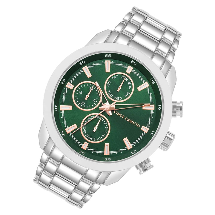 Vince Camuto Silver-Tone Band Green Dial Multi-function Men's Watch - VC1133GRSV