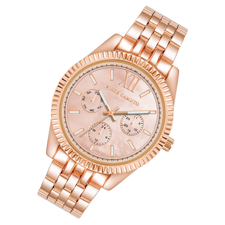 Vince Camuto Rosegold Steel Bluch MOP Dial Women's Watch - VC9006BMRG