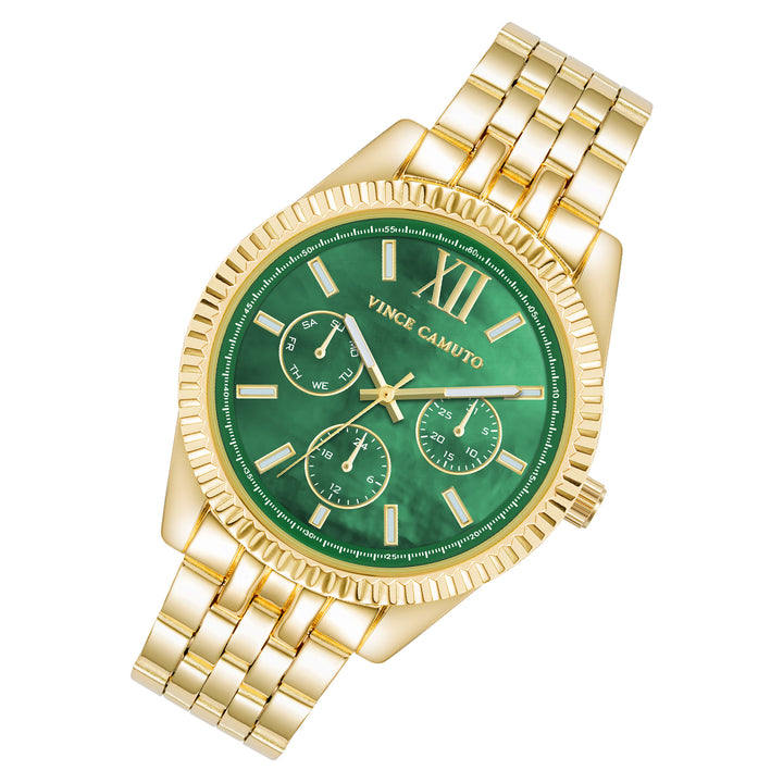 Vince Camuto Goldtone Steel Green MOP Dial Women's Watch - VC9006GMGB