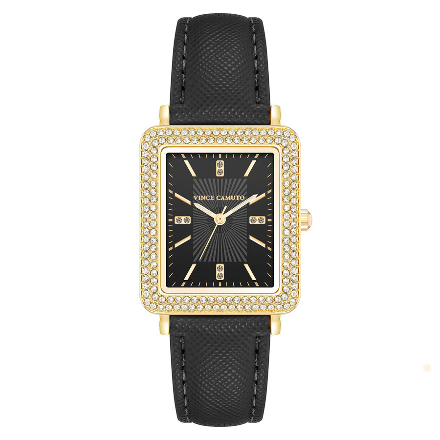 Vince Camuto Black Vegan Leather Women's Watch - VC9012GPBK