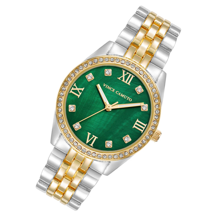 Vince Camuto Two-Tone Metal Green MOP Dial Women's Watch - VC9039GMTT