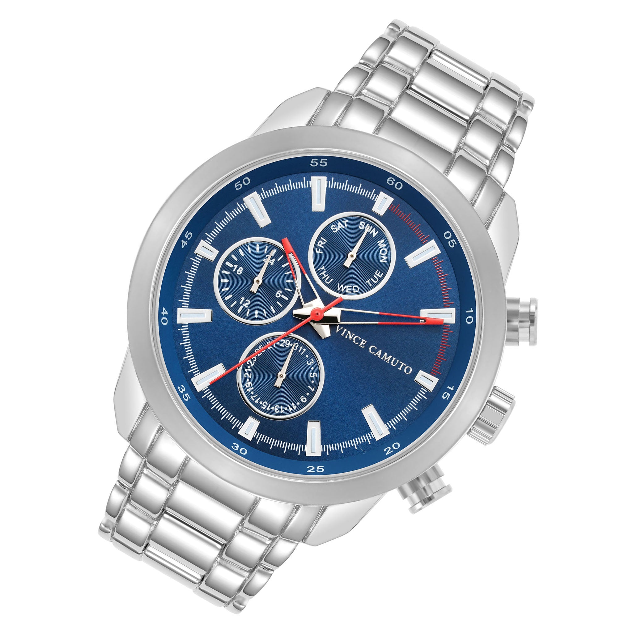 Vince Camuto Silver-Tone Band Blue Dial Multi-function Men's Watch - VC1133BLTT