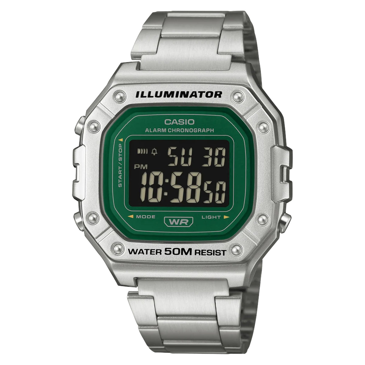 Casio Stainless Steel Green Dial Digital Men's Watch - W218HD-3A