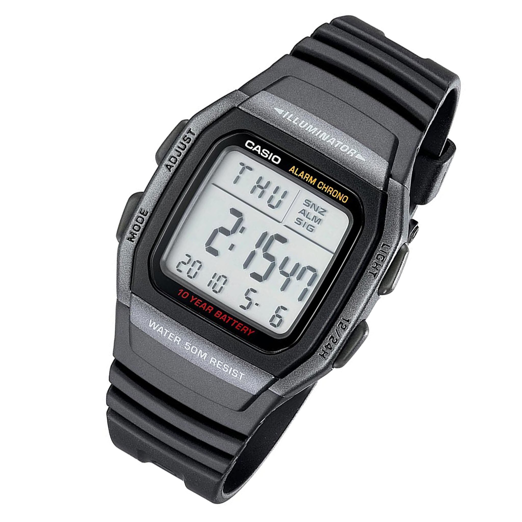 Casio Illuminator Grey and Black Dual Time Unisex Digital Watch - W96H-1B