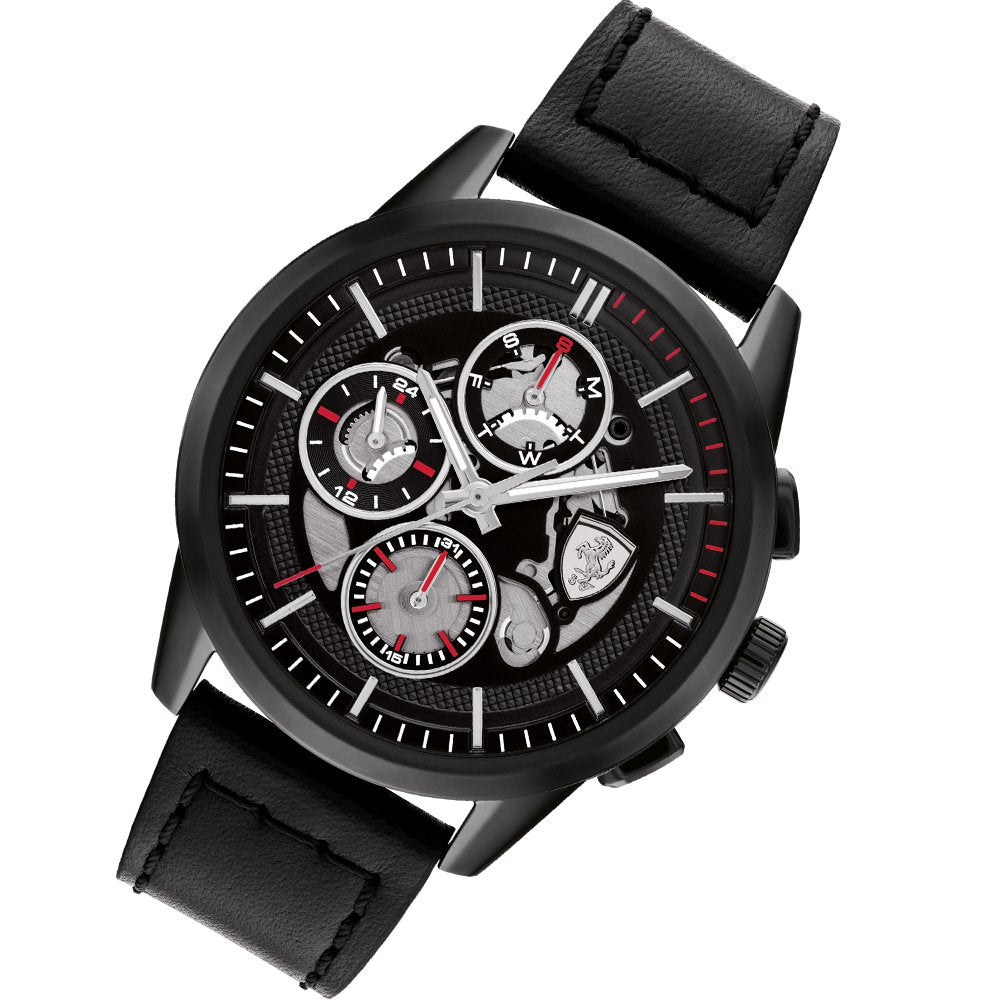 Scuderia Ferrari Grand Tour Black Leather Men's Multi-function Watch - 830829