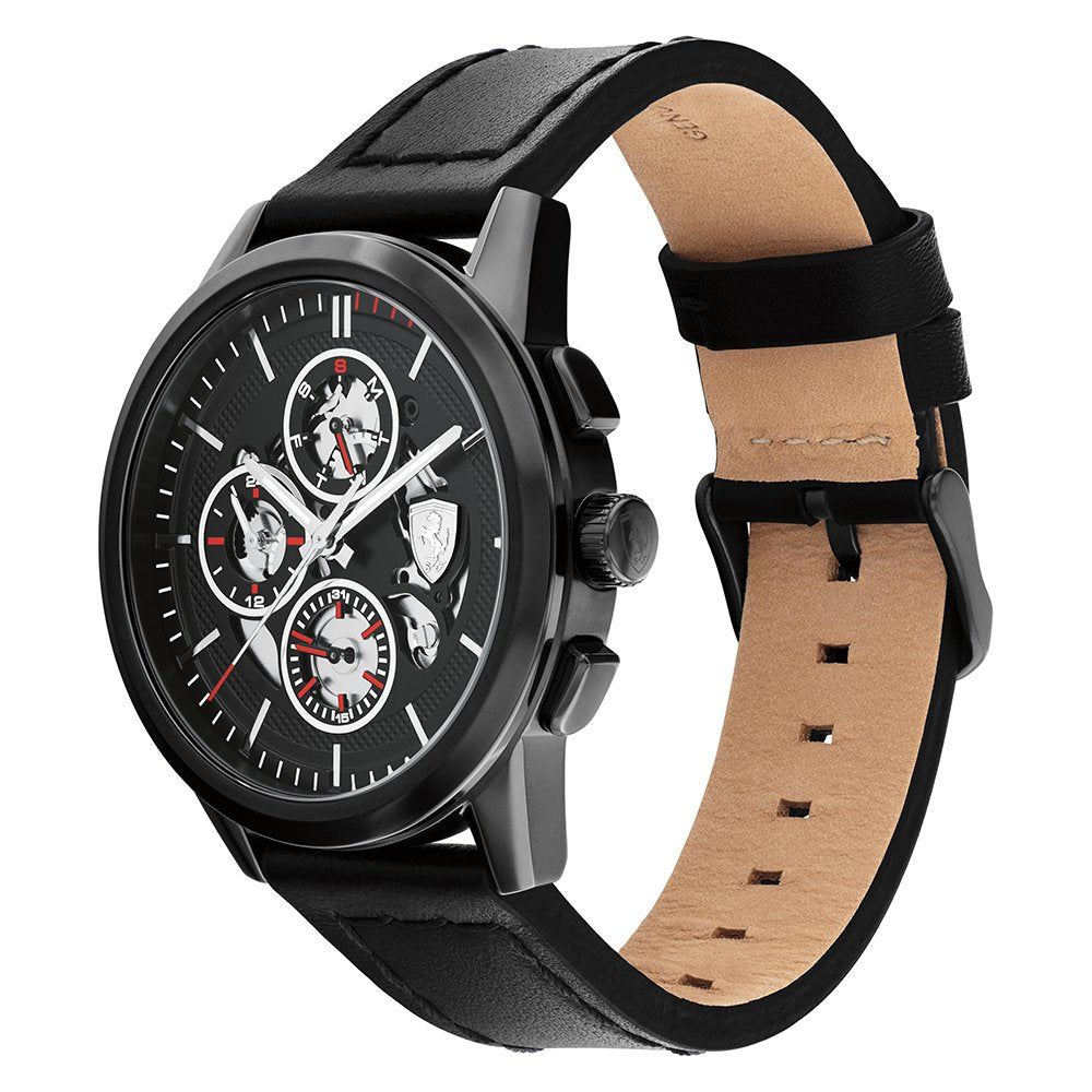 Scuderia Ferrari Grand Tour Black Leather Men's Multi-function Watch - 830829