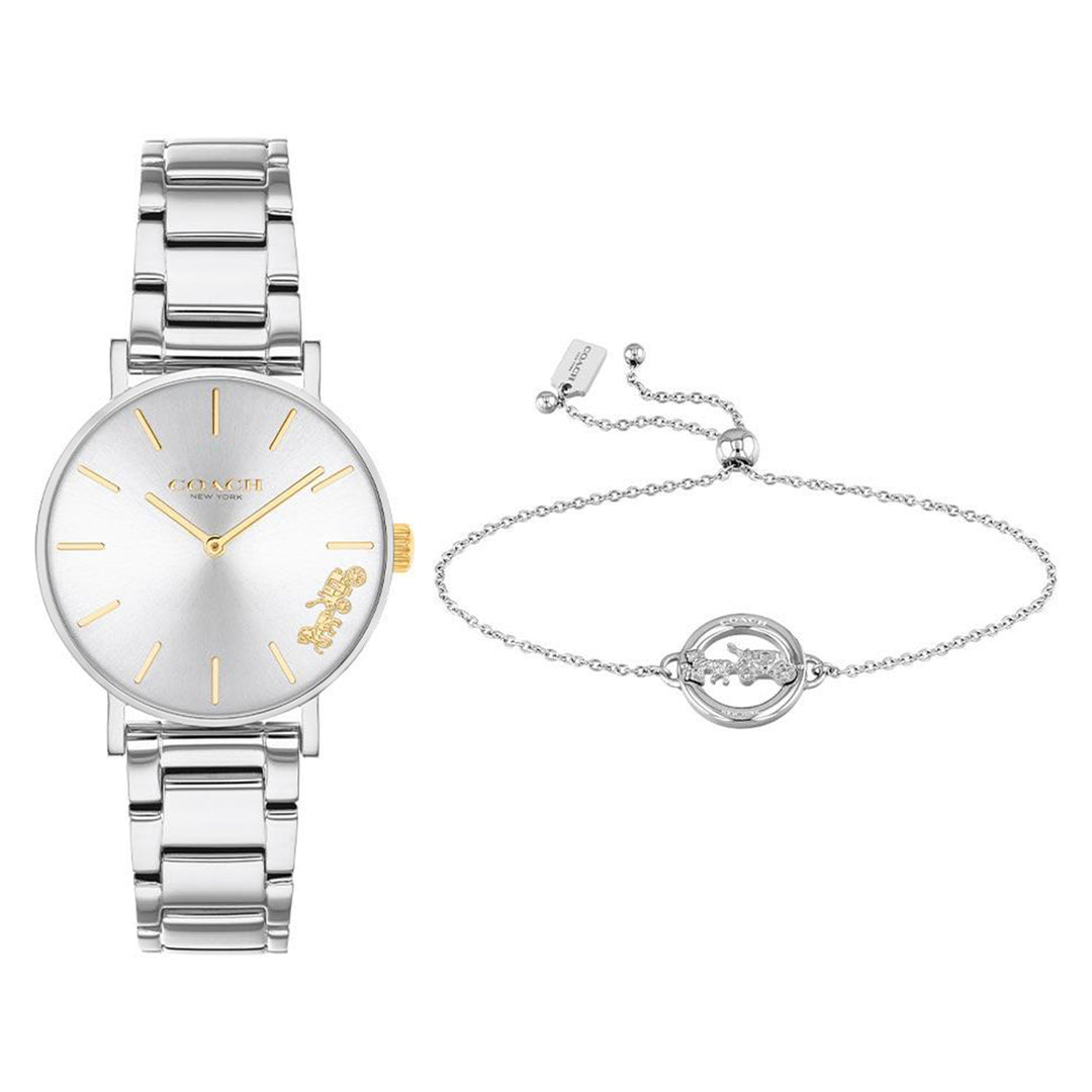 Coach Perry Ladies Silver Steel Watch with Self Adjustable Bracelet - 14000064