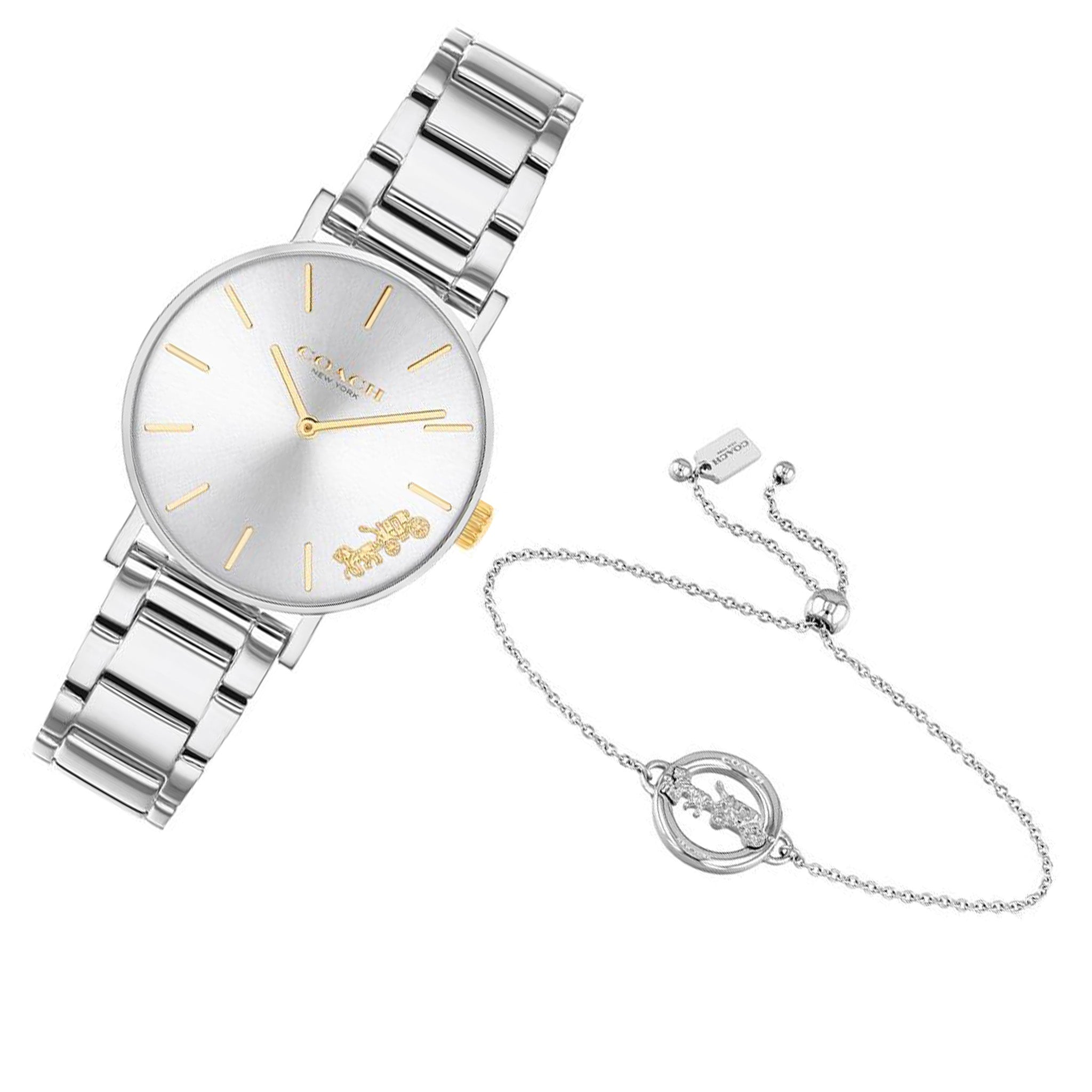 Coach Perry Ladies Silver Steel Watch with Self Adjustable Bracelet - 14000064