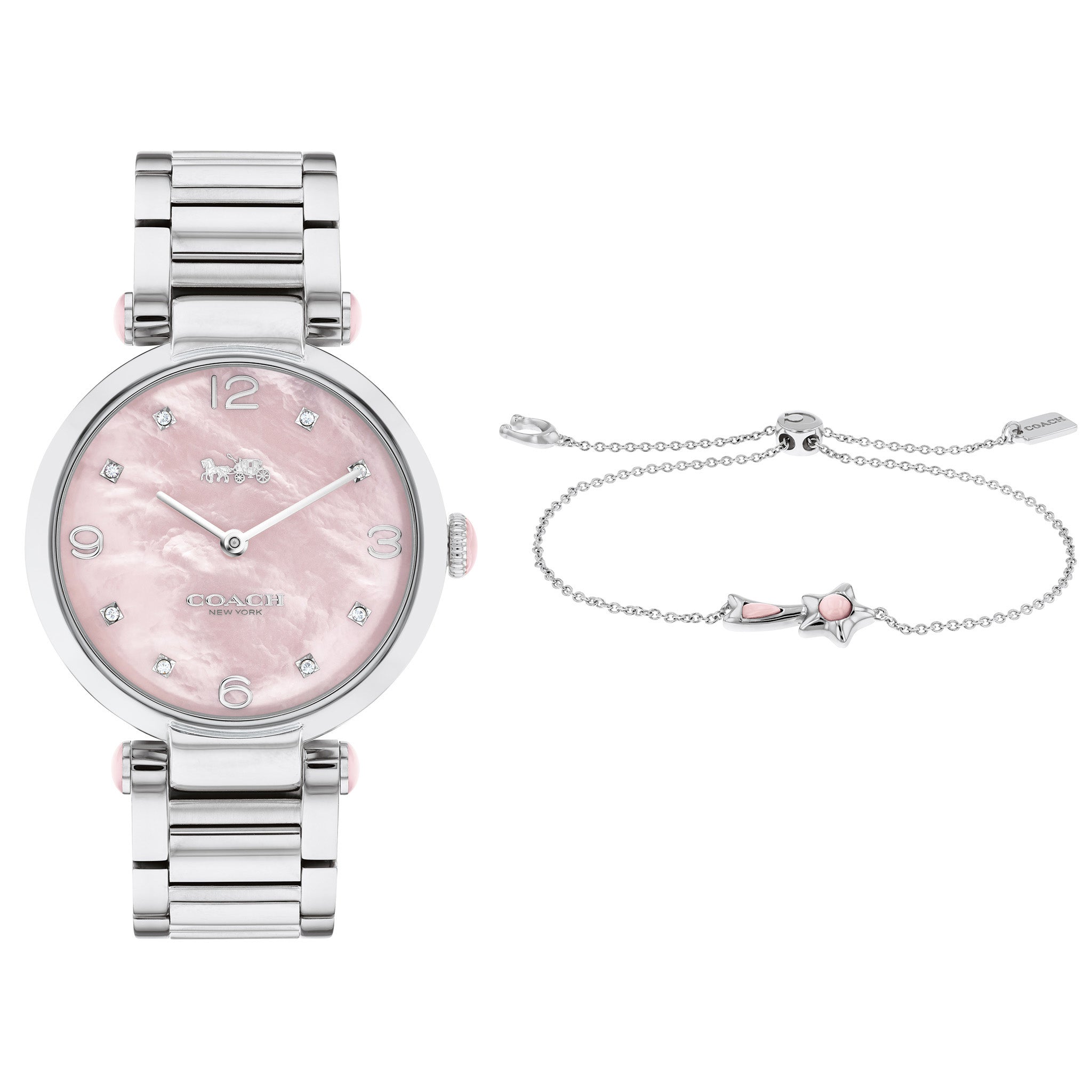 Coach Cary Silver Steel Pink Mother of Pearl Dial Women's Gift Set Watch - 14000075