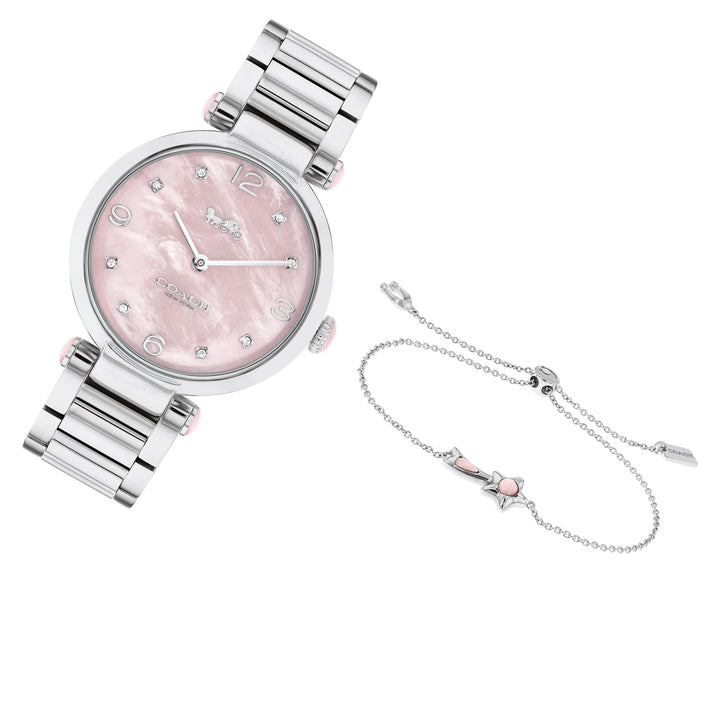 Coach Cary Silver Steel Pink Mother of Pearl Dial Women's Gift Set Watch - 14000075